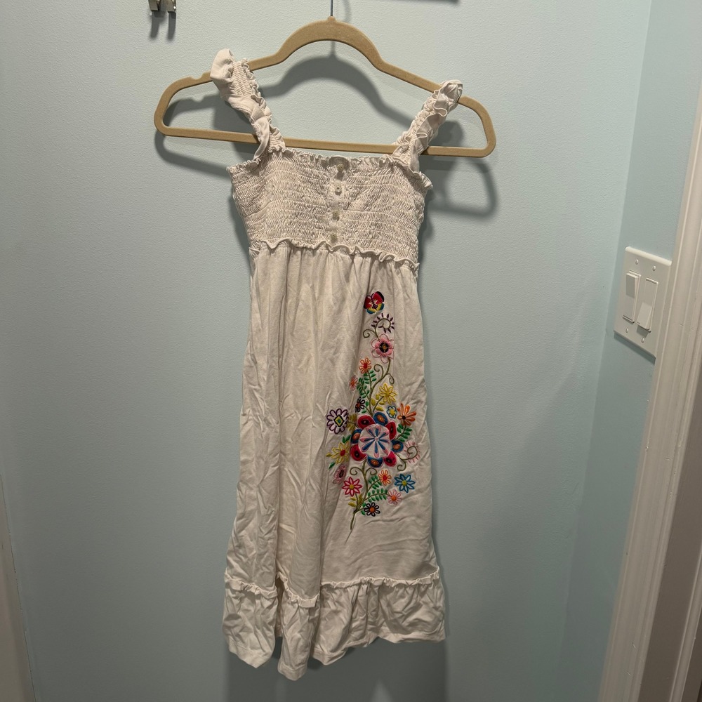 The Childrens Place Embroidered Dress White 10 Boho Floral Summer Casual